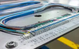 Custom wire harness laid out on a manufacturing jig board